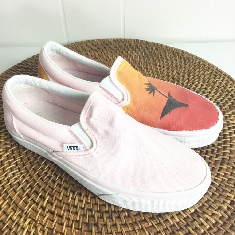 Vans Light Pink Slip On Shoes Size 7 Palm Trees